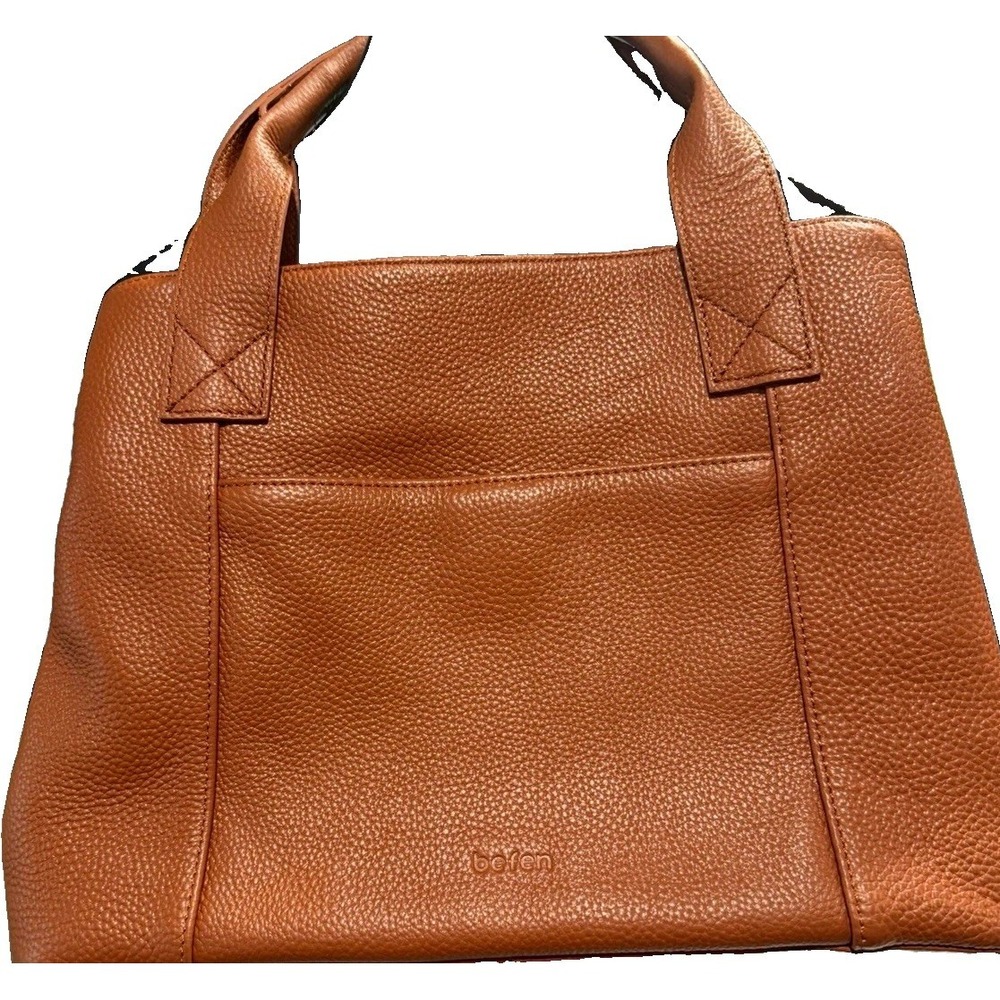 Befen Brown Pebbled Satchel Zip Closure Detachable Strap Silver Hardware Medium